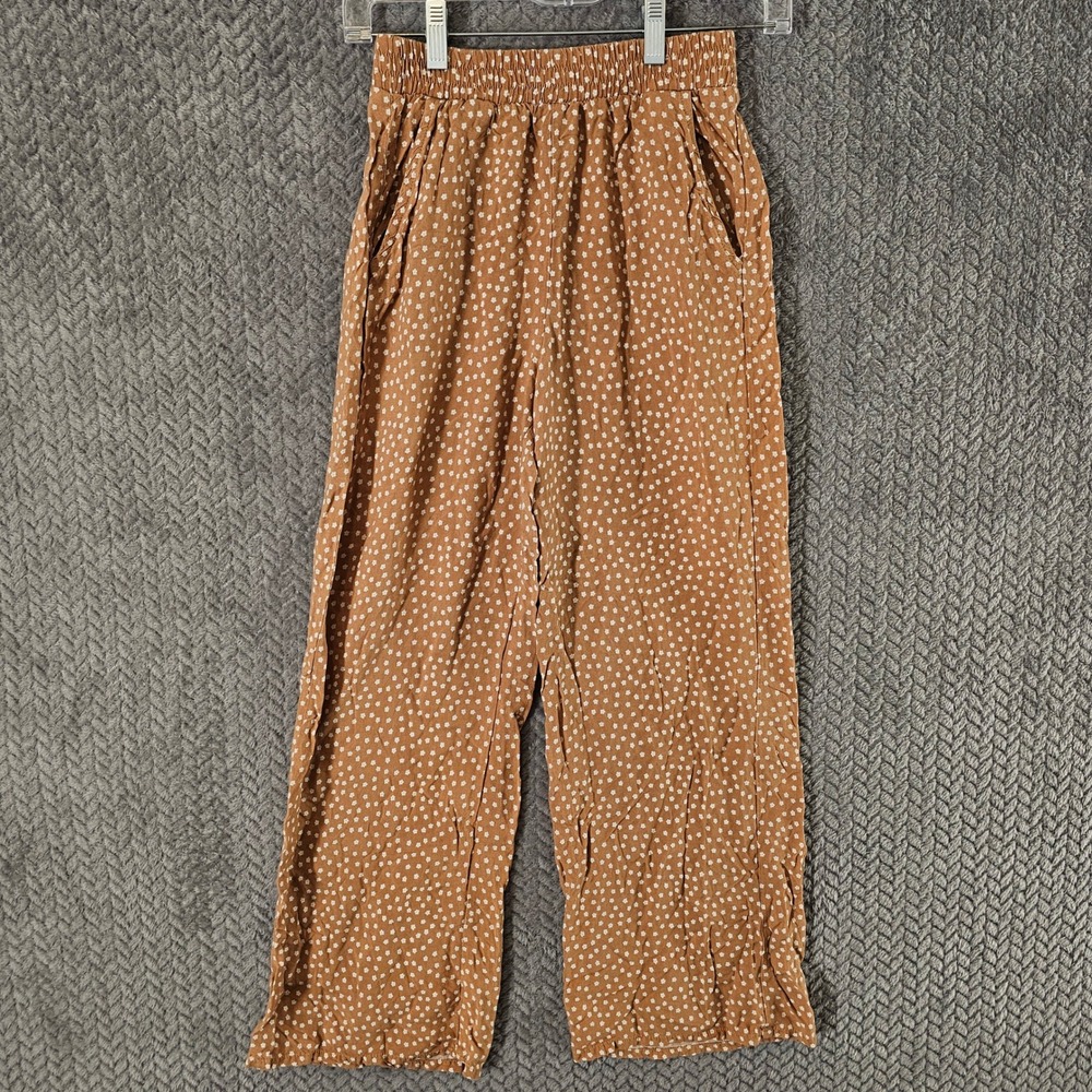 HM Brown Floral Wide Leg Pants Elastic Waist Viscose Size 14 Girls Women XS‎